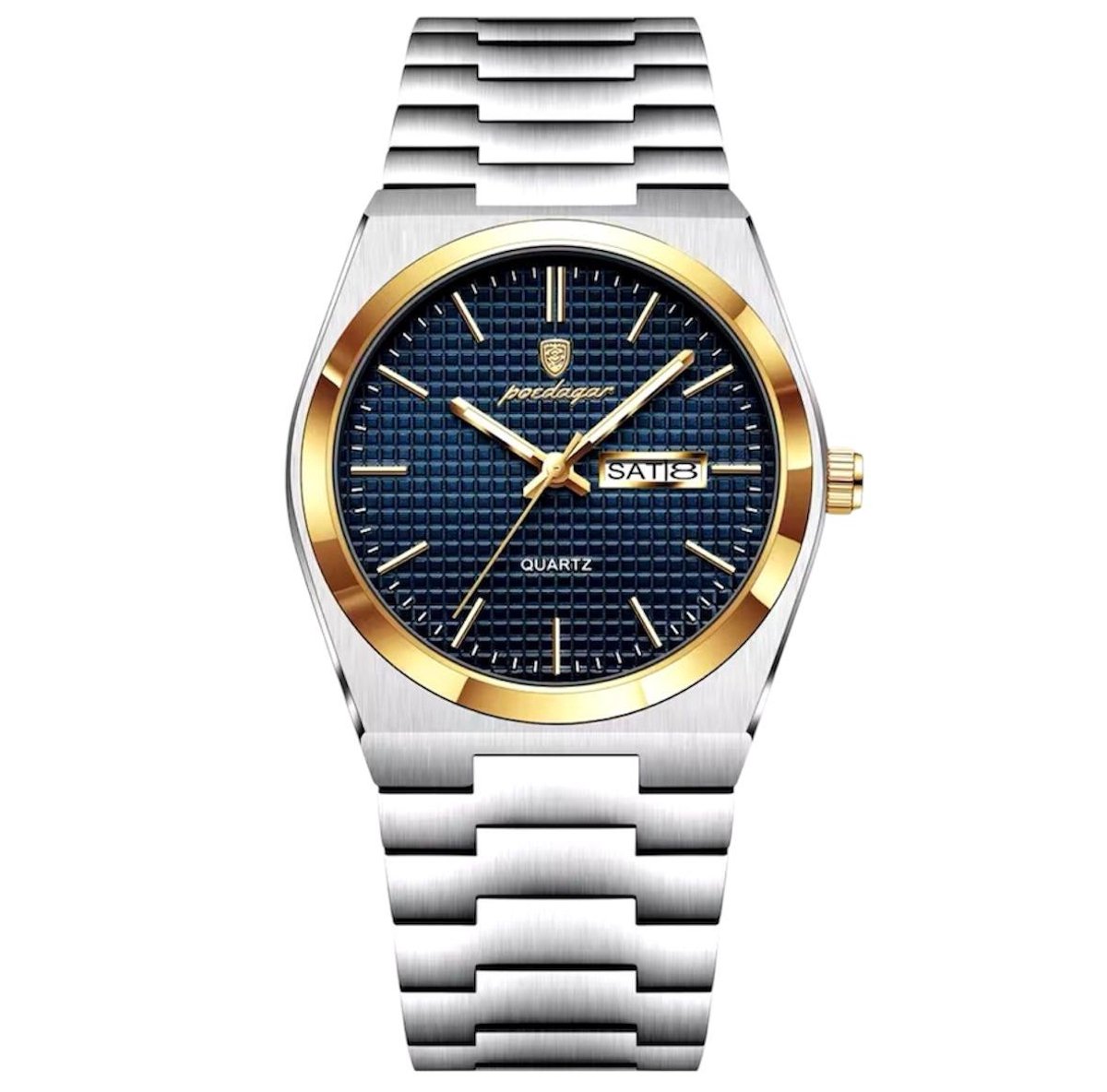 Luxe Herenhorloge - Polshorloge - Heren - Cadeau - Horloge - Geschenkdoos - Mannen - Goud Blauw - RVS