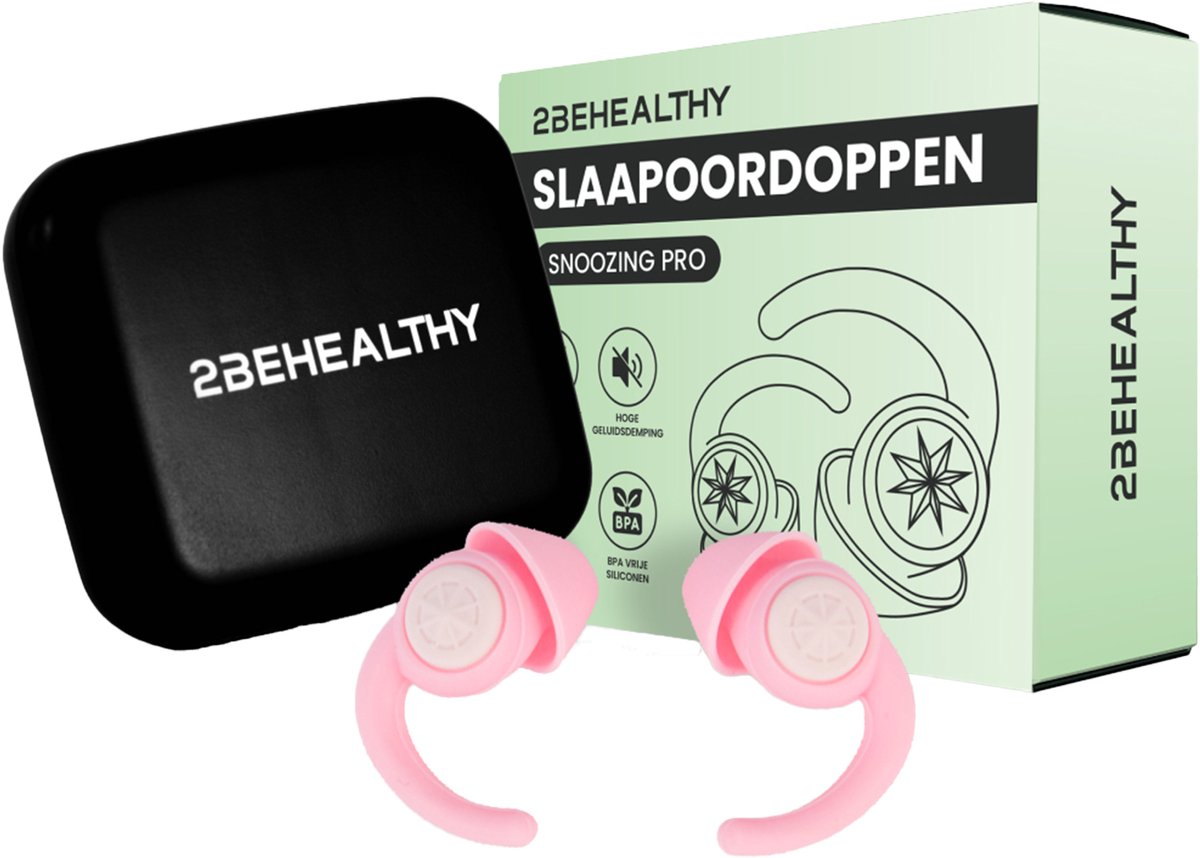2BEHEALTHY Slaapoordoppen - 2 Paar - Hoge Geluidsdemping (35dB) - Slaap oordopjes voor Zijslapers - Sleep Plugs - Earplugs Slapen - Festival Oordopjes - Slaap Oordoppen - Roze