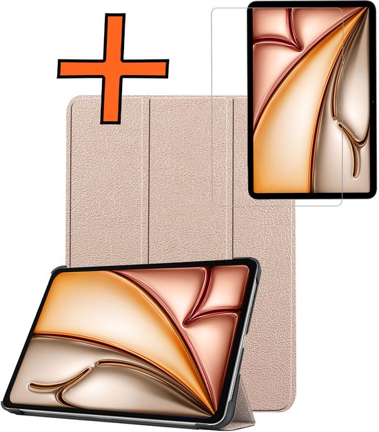 Hoes Geschikt voor iPad Air 2025 (11 inch) Hoes Tri-fold Tablet Hoesje Case Met Screenprotector - Hoesje Geschikt voor iPad Air M3 (11 inch) Hoesje Hardcover Bookcase - Goud