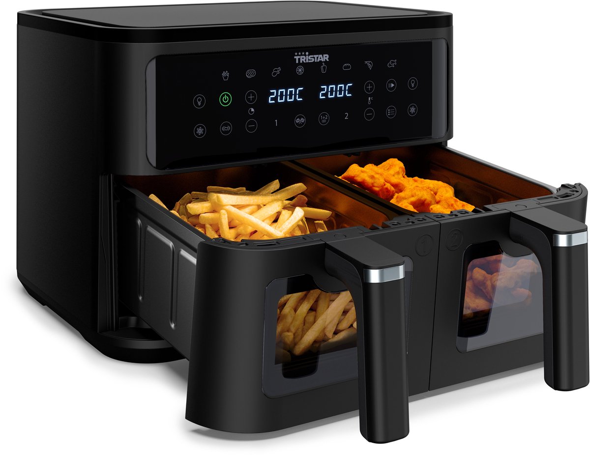 Tristar Dubbele Airfryer FR-9429 - 2x 4,5 Liter - Dubbele Mand - Kijkvenster - 9L - 2500W - Tristar - €89,99