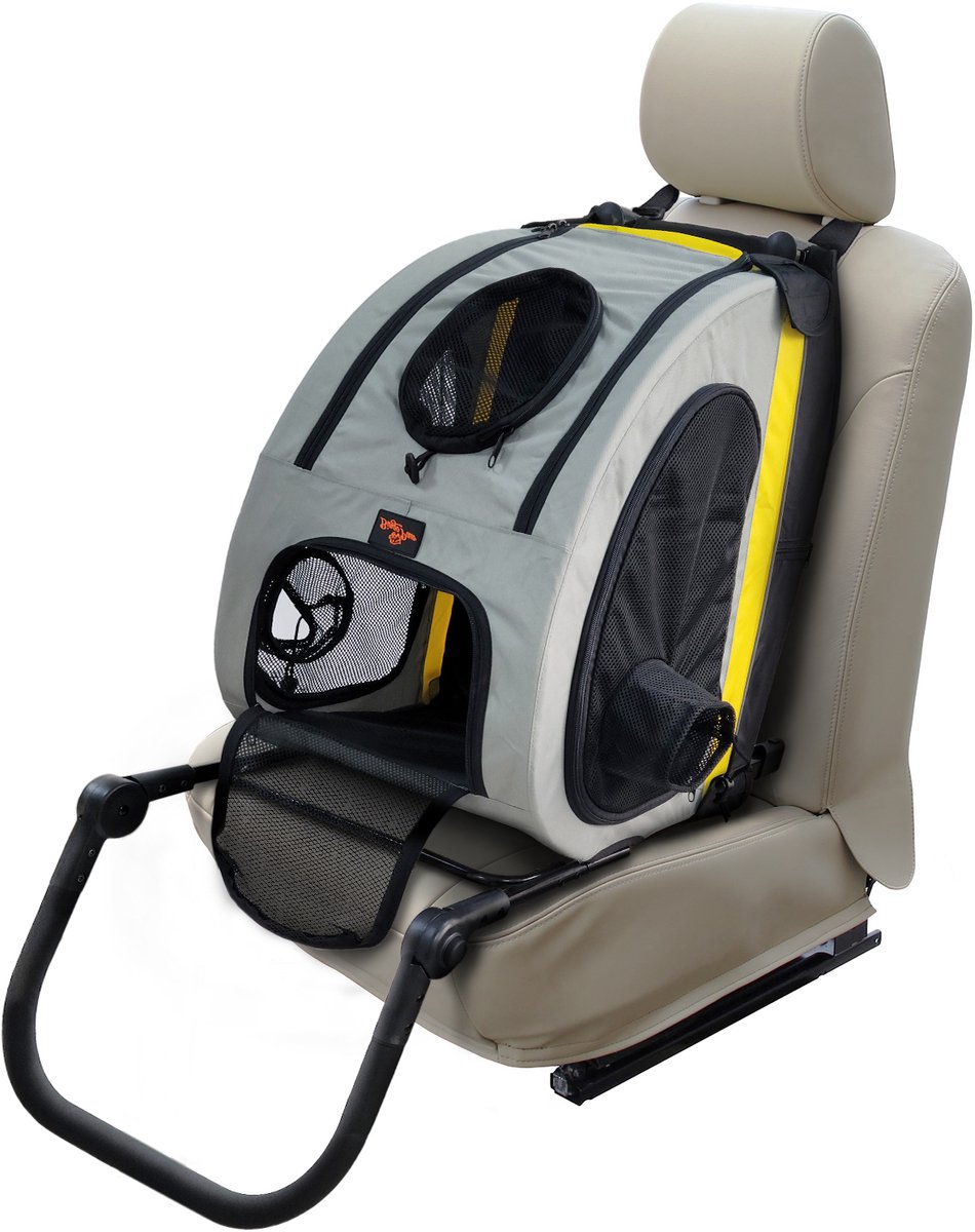 BingoPaw - Opvouwbare hondenkar transportbox - Hondenfietskar - Hondenbuggy - Hondenreisbox voor de achterbank van de auto, gaasdeuren voor ventilatie, hondenbuggy met 4 wielen en verstelbare handgreep voor kleine honden max 20kg
