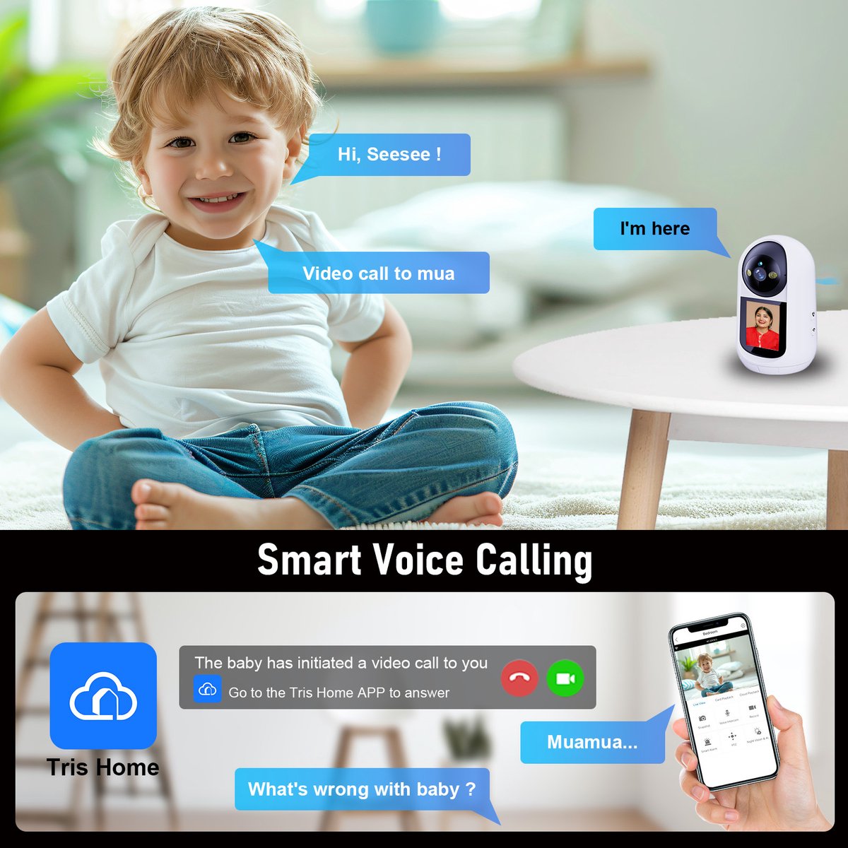 Babyfoon met Camera - Tweeweg Video & Audio - Baby Monitor - Lichaamstracking - WiFi Camera - Beweging Detectie & Alarm – foto 4
