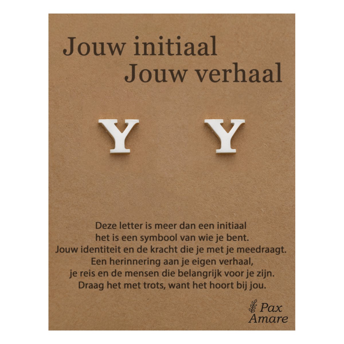 Letter Y Oorbellen op Cadeau Kaartje - Jouw initiaal, jouw verhaal - Zilverkleurig Stainless Steel - 7mm Initiaal Oorknopjes- Pax Amare