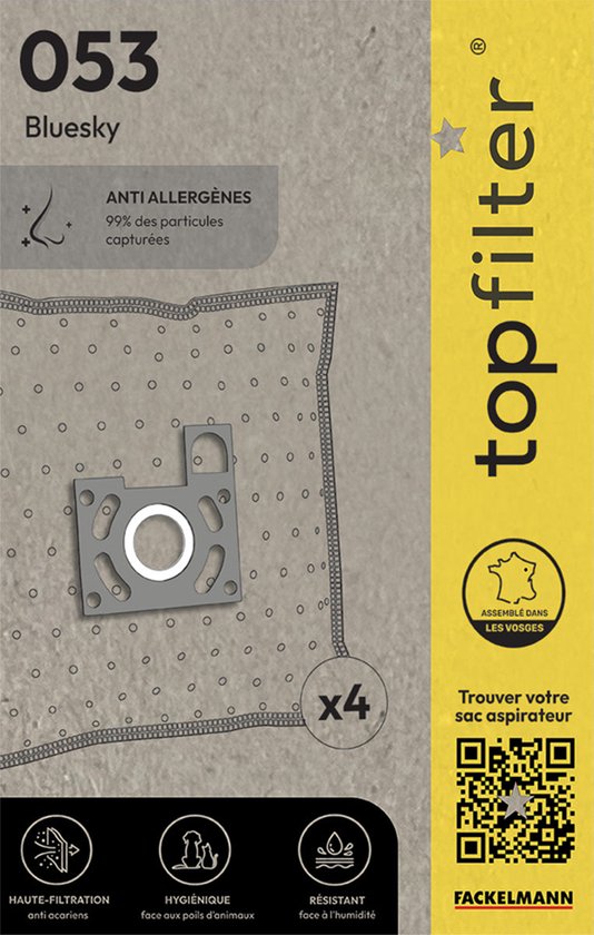 Set de 4 sacs d'aspirateur Bluesky TopFilter Premium