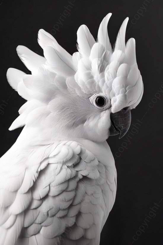 K&C Art (Peinture sur toile) 80x120cm | Cacatoès Witte - perroquet - oiseau - animal - noir - blanc - moderne - art | Séjour - chambre - hall - bureau | Impression de peinture photo sur toile - décoration murale - décoration murale - art mural