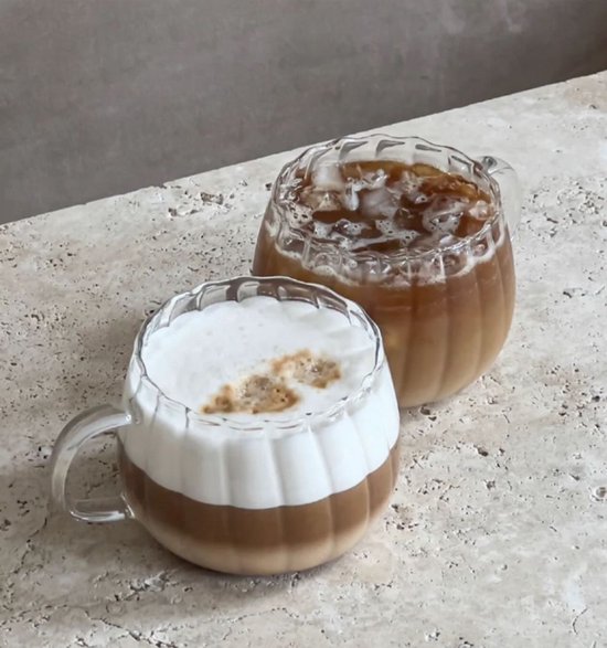 Mulex - Verres à thé citrouille côtelés avec anse – Set de 2 – 300 ml