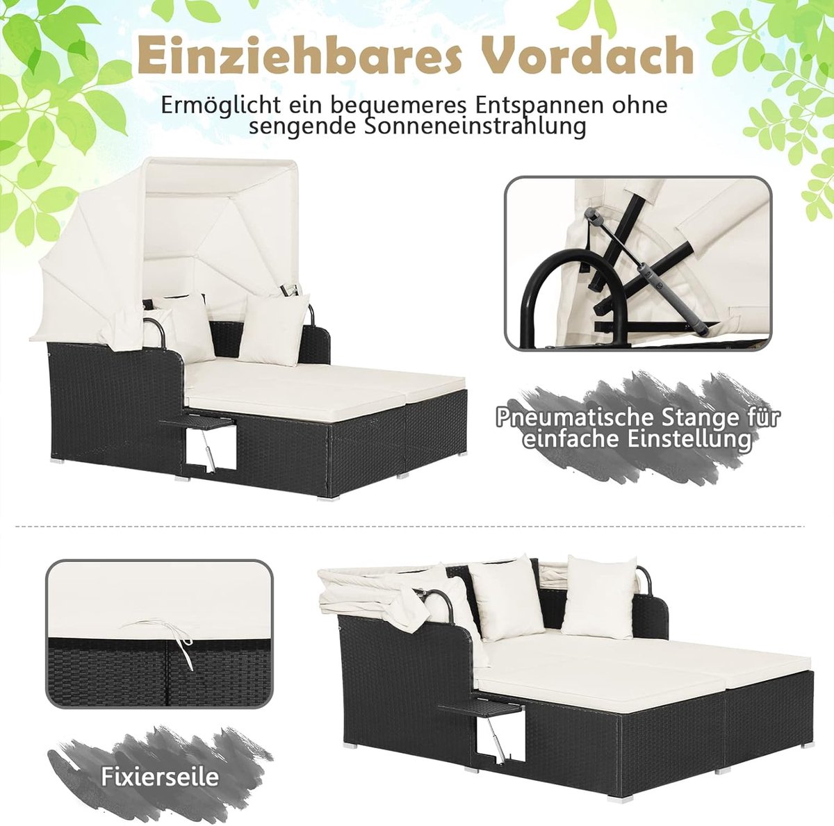 vidaXL Ligbed 2-persoons met rond dak 211x112x140 cm poly rattan bruin, tuinstoel, ligstoel, loungestoel, relaxstoel, zonnebed, ligbed tuin