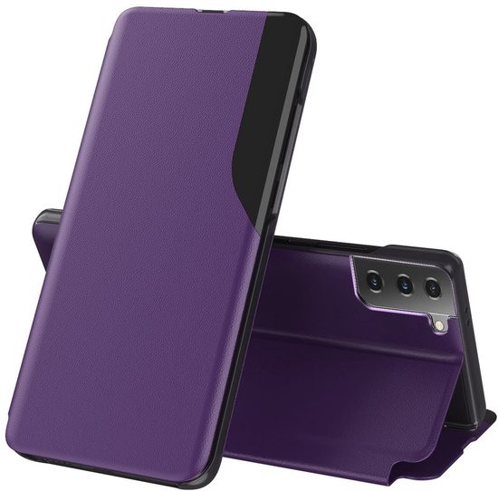 Fonu Premium Clear View Geschikt Voor Samsung Galaxy S21 FE Hoesje Paars