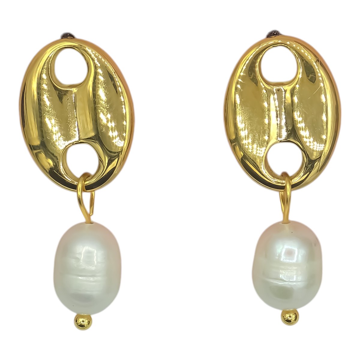 Goldplated parel oorhangers voor dames - Echte zoetwaterparels (8 mm) & verguld premium staal - Zomer/Lente oorbellen 2.8 x 1.3 cm