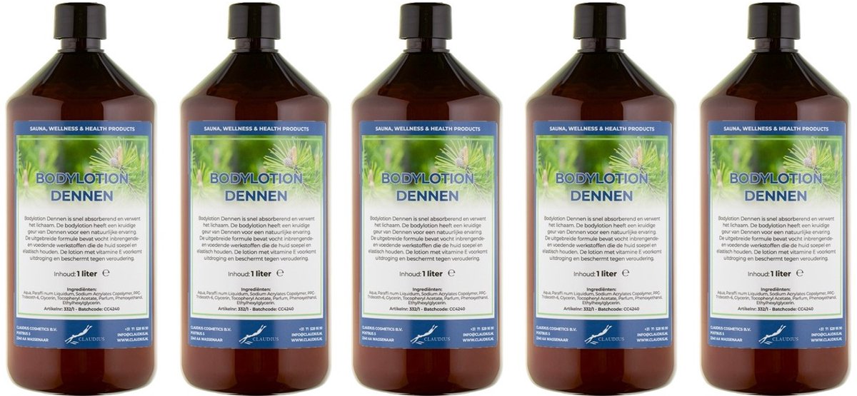 Bodylotion Dennen 1 Liter - set van 5 stuks - Voordeelverpakking