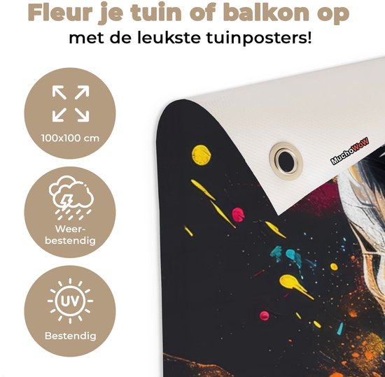 Affiche de jardin 100x100 cm - Décoration de jardin Graffiti - Renard - Manteau - Pop art - Animaux - Affiche pour le jardin - Décoration extérieure - Tableau de jardin clôture - Décoration murale toile jardin - Décoration murale toile balcon