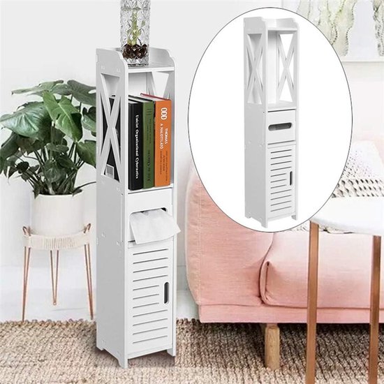 Kleine badkamer opbergkast, toiletrolhouder, 2/3/4 Tier dun toilet ijdelheid kast, smalle badkamer kast organisator voor kleine ruimte en hoek,Clear 16cm,4 tier