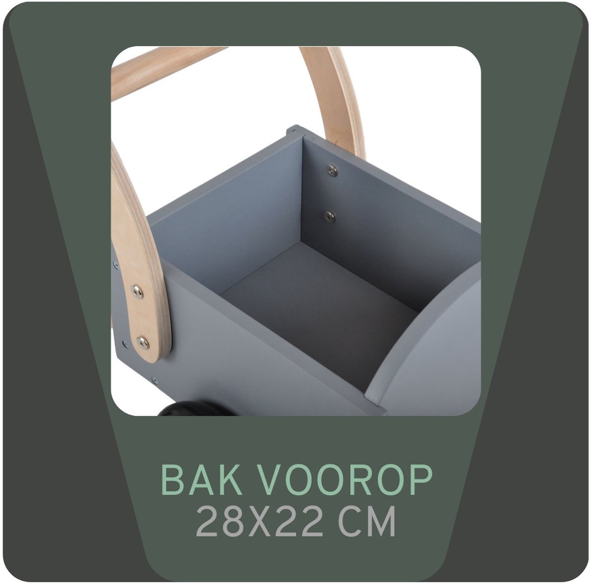 Bandits & Angels Bakfiets Loopfiets Hout Little Rider Grey vanaf 1 jaar - Voor Jongens en Meisjes - Ride-On Houten Bakfiets - Houten Loop Fiets Grijs - Geluidsarme Wielen - Kraamcadeau — afbeelding 4