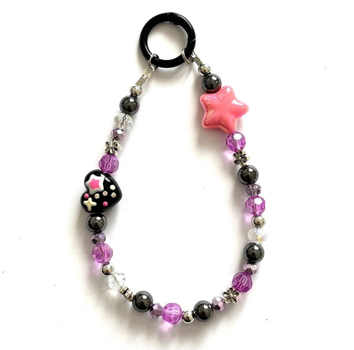 Love Beadz - Black pink - handgemaakte kralen telefoonkoord - polsband - sleutelhanger