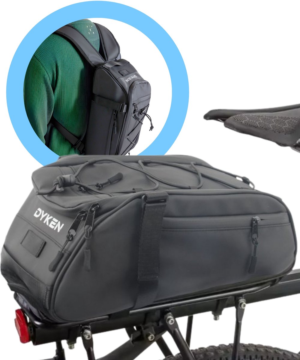 Dyken Bagagedragertas Fiets - Afneembare Fietstas Rugzak - Trunkbag - Waterdicht Regenhoes - Zwart