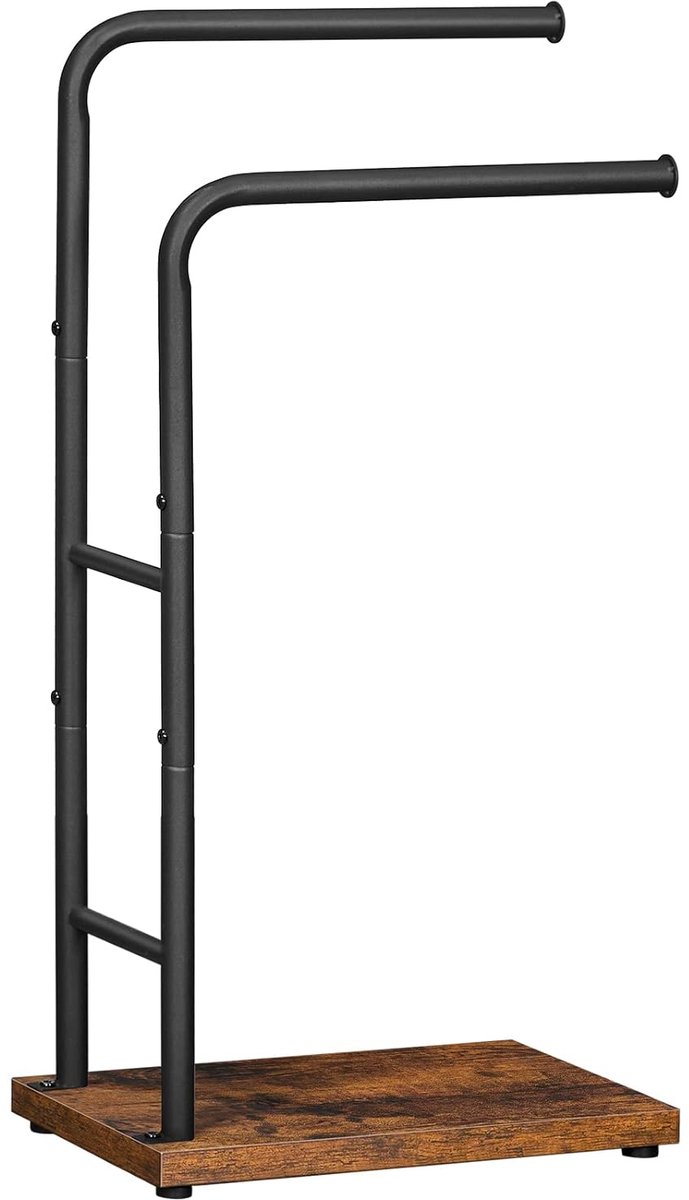 TRANKIELO® - Staand Handdoekenrek met Dubbele Stangen – Compacte Badhanddoekhouder – Donkerbruin-Zwart – 40 x 24 x 80,5 cm