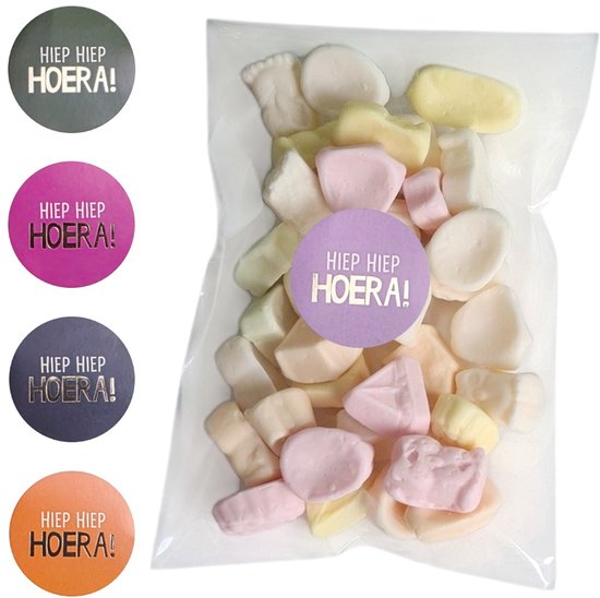 25x Uitdeelzakjes 10x15 cm + Sluitstickers Hiep Hiep Hoera! Mix - Zakjes Met Plakstrip - Zelfklevende Zakjes - Uitdeelzakjes - Traktaties - Transparant - 10x15cm - 25 Stuks