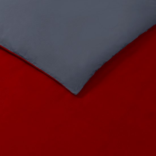 VISION Bicolor - Tweezijdig omkeerbaar Dekbedovertrekset - 100% katoen: zacht en soepel - Eenpersoons - Dekbedovertrek 140 x 200 cm met 1 bijhorende sloop - Grijs / Rood - Oekotex gecertificeerd van VISION Bicolor — afbeelding 3