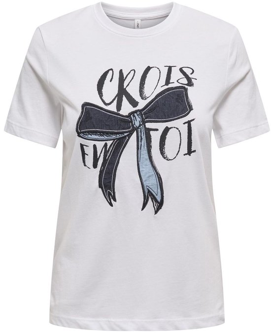 T-shirt femme ONLY ONLEMMA LIFE REG S/ S LADY TOP JRS - Nœud White brillant