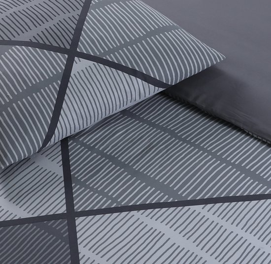VISION Harold Dekbedovertrekset - 100% katoen: zacht en soepel - Eenpersoons - Dekbedovertrek 140 x 200 cm met 1 bijhorende sloop -Grijs - Oekotex gecertificeerd van VISION — afbeelding 4