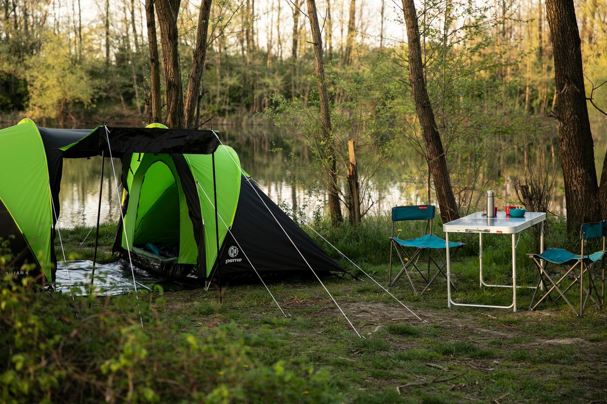 Peme Bojan Koepeltent Tent voor 4 personen, Zwart en groen, 2 ingangen, 2 slaapruimtes, waterdicht, moskitiera, groot voorportaal – foto 7