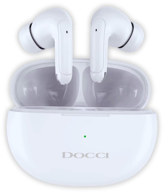 Docci® ANC-Active Noise Cancelling draadloze Oordopjes - Bluetooth Earpods - Draadloze Oortjes - Koptelefoon voor IOS & Android - Draadloze Oordopjes wit