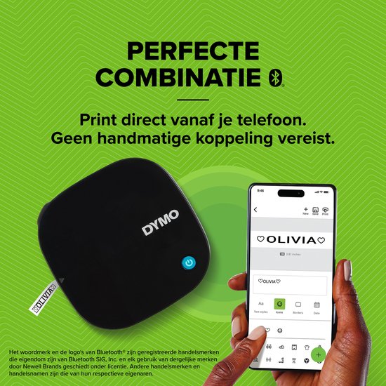 DYMO LetraTag 200B labelprinter met bluetooth | Compacte labelmaker | Verbinding via draadloze bluetoothtechnologie met iOS en Android | Inclusief 1 witte LetraTag tape