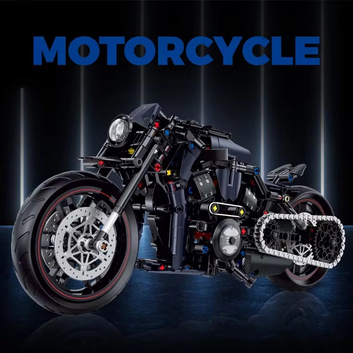 bricksNblocks® bouwpakket bouwsteentjes Night Luther Motorcycle, schaal 1:8, 623 blokjes, compatible met standaard bouwblokjes | bouwblokjes bouwpakket motor Night Luther