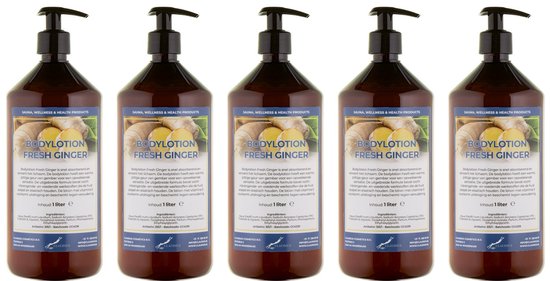 Bodylotion Fresh Ginger 1 Liter - met gratis pomp - set van 5 stuks - Voordeelverpakking