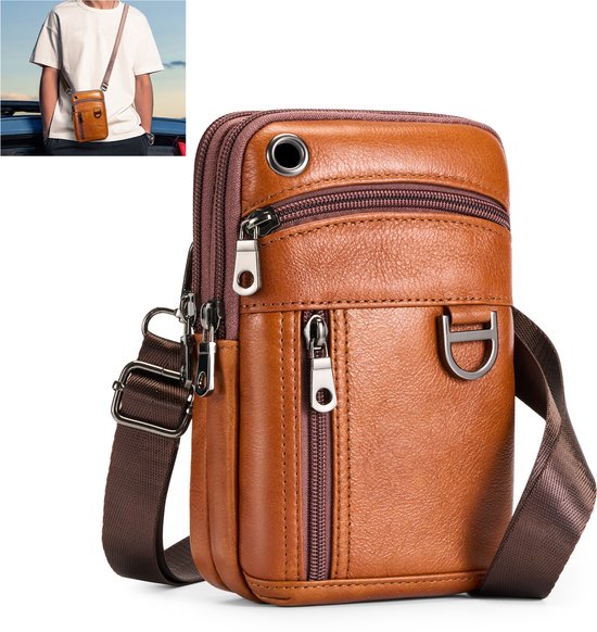 YONO Phone Bag Cuir - Sac à bandoulière - Marron