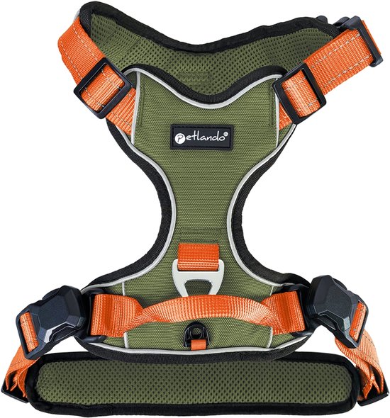 Petlando Hondentuig Olive-Orange met magnetische sluiting - maat- XL 82 – 106