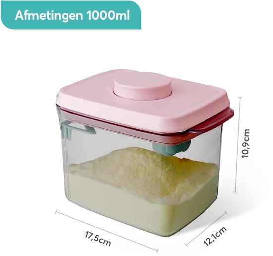 ANKOU 1000 Melkpoeder bewaarbus (UV-block/bescherming) kleur: roze - Melkpoeder doseerdoos - Babyvoeding opslag - Melkpoeder dispenser| Babyvoeding opslag |voorraad pot met vacuüm roze deksel inclusief maatschep (5gram poeder) van Merkloos — afbeelding 3
