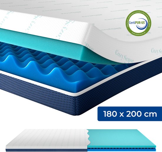CozySense® DualFeel - Topper 180x200 - Surmatelas - Matras - 100 jours de sommeil d'essai - 2 couches à retourner, 1 côté froid et 1 côté chaud - Matras - Certifié CertiPUR® - Dureté Medium - 8 CM d'épaisseur - Housse lavable Topper