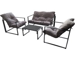 O'DADDY® Loungeset - Tuinset - Tuinsets - Voor 4 Personen - Glazen Tafel - Inclusief Kussens - Tuinmeubelset - Tuin Set - Buitenmeubels - Donkergrijs Metaal