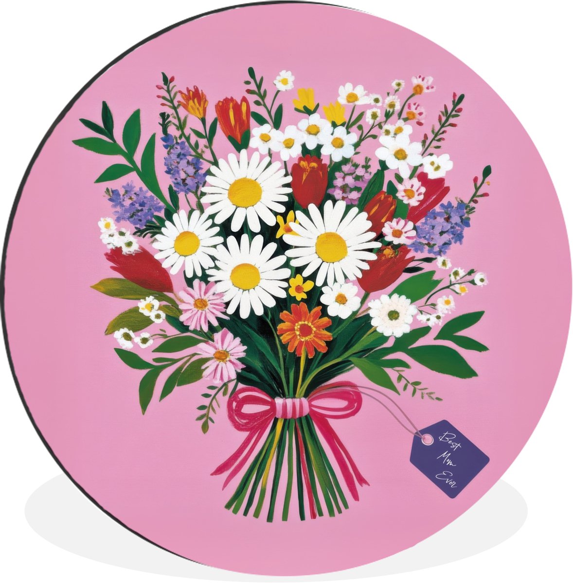 WallCircle Wandcirkel - Muurcirkel - Bloemen - Quote - Kaartje - Kleurrijk - Aluminium - Dibond - 140x140 cm - Binnen en Buiten Boeket - Kaart