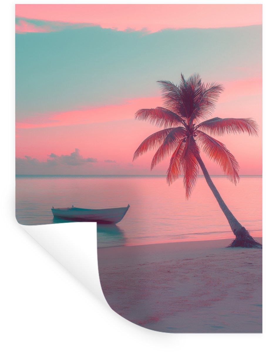 Muurstickers - Sticker Folie - Zee - Boot - Zonsondergang - 90x120 cm - Plakfolie - Muurst