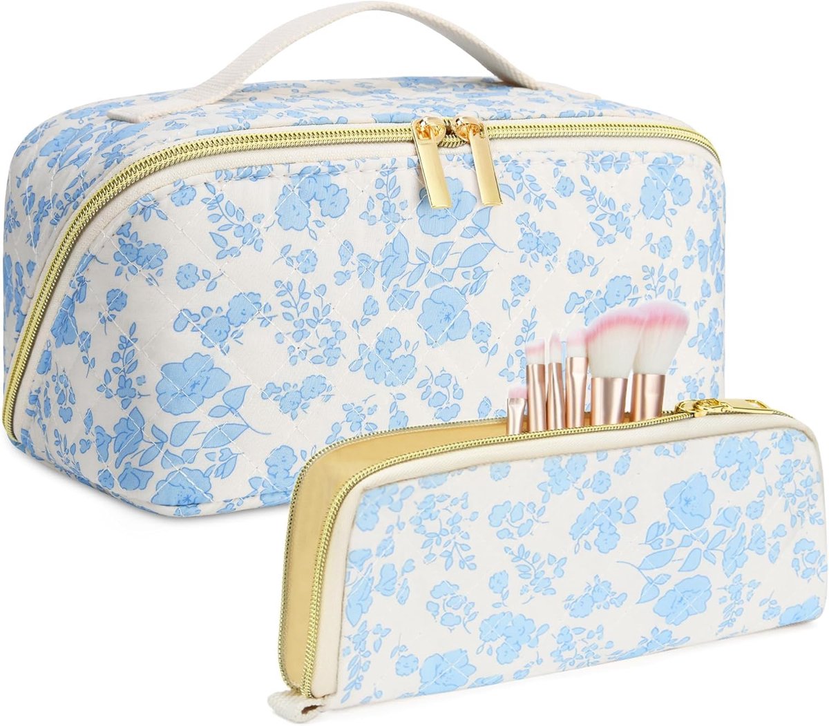 My Ninki ® Reisvriendelijke Make-uptas Set met Bloemenpatroon voor Cosmetica en Toiletartikelen