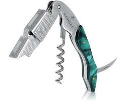 Mémoire® Couteau Sommelier Résine Groen - Kurkentrekker van Edelhars - 3 in 1 Sommelier mes met Flessenopener en Foliesnijder - Stijlvolle en Duurzame Wijnopener - Perfect voor Horeca en Thuis - Premium Kelnermes voor Wijnliefhebbers - Luxe Cadeau
