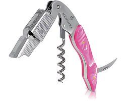 Mémoire® Couteau Sommelier Résine Roze - Kurkentrekker van Edelhars - 3 in 1 Sommelier mes met Flessenopener en Foliesnijder - Stijlvolle en Duurzame Wijnopener - Perfect voor Horeca en Thuis - Premium Kelnermes voor Wijnliefhebbers - Luxe Cadeau