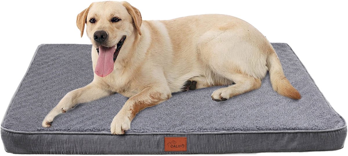 CALIYO Orthopedisch Hondenkussen - Hondenmat Wasbaar - Maat XL - 112 x 81 x 7.6 cm - Benchkussen & Hondenbed - Orthopedisch traagschuim - Grijs