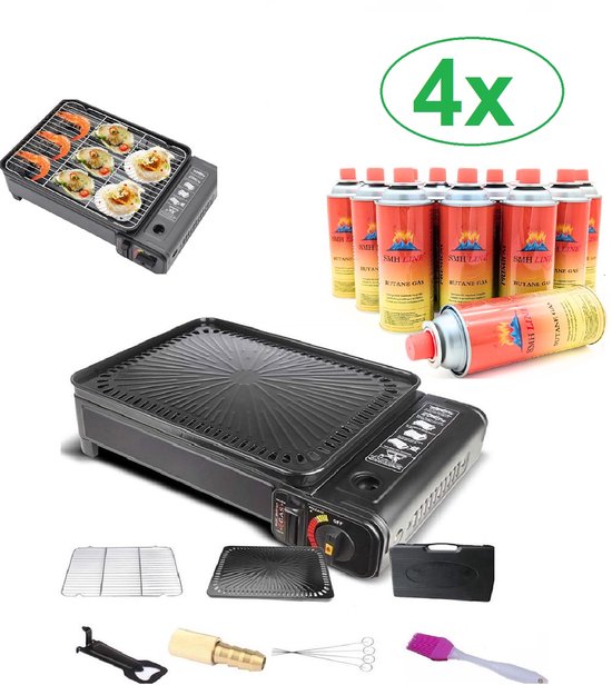 SMH LINE® Draagbare Party Grill - Camping kooktoestel - Gas barbecue - Incl. 4x Gasflessen