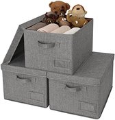 Boîtes de rangement avec couvercles, lot de 3 boîtes de rangement en tissu avec couvercles, bacs de rangement avec couvercles, organisateur de placard, boîte de rangement pliable pour vêtements – Gris foncé
