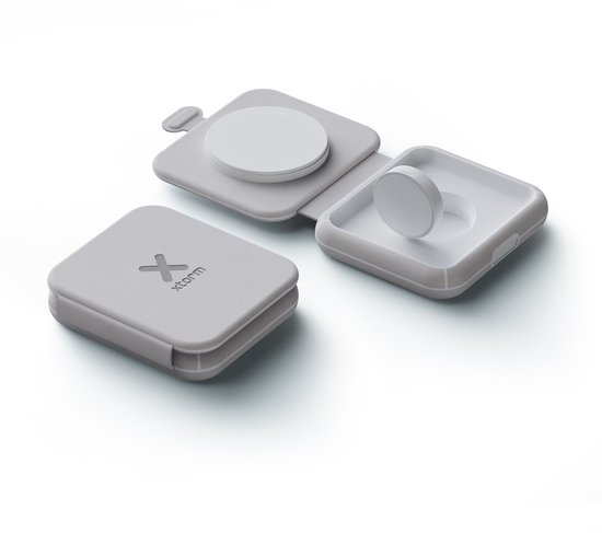Chargeur sans fil pliable Xtorm 15 W - 2 en 1 - Convient pour iPhone, Airpods et Apple Watch - Design élégant - Grijs