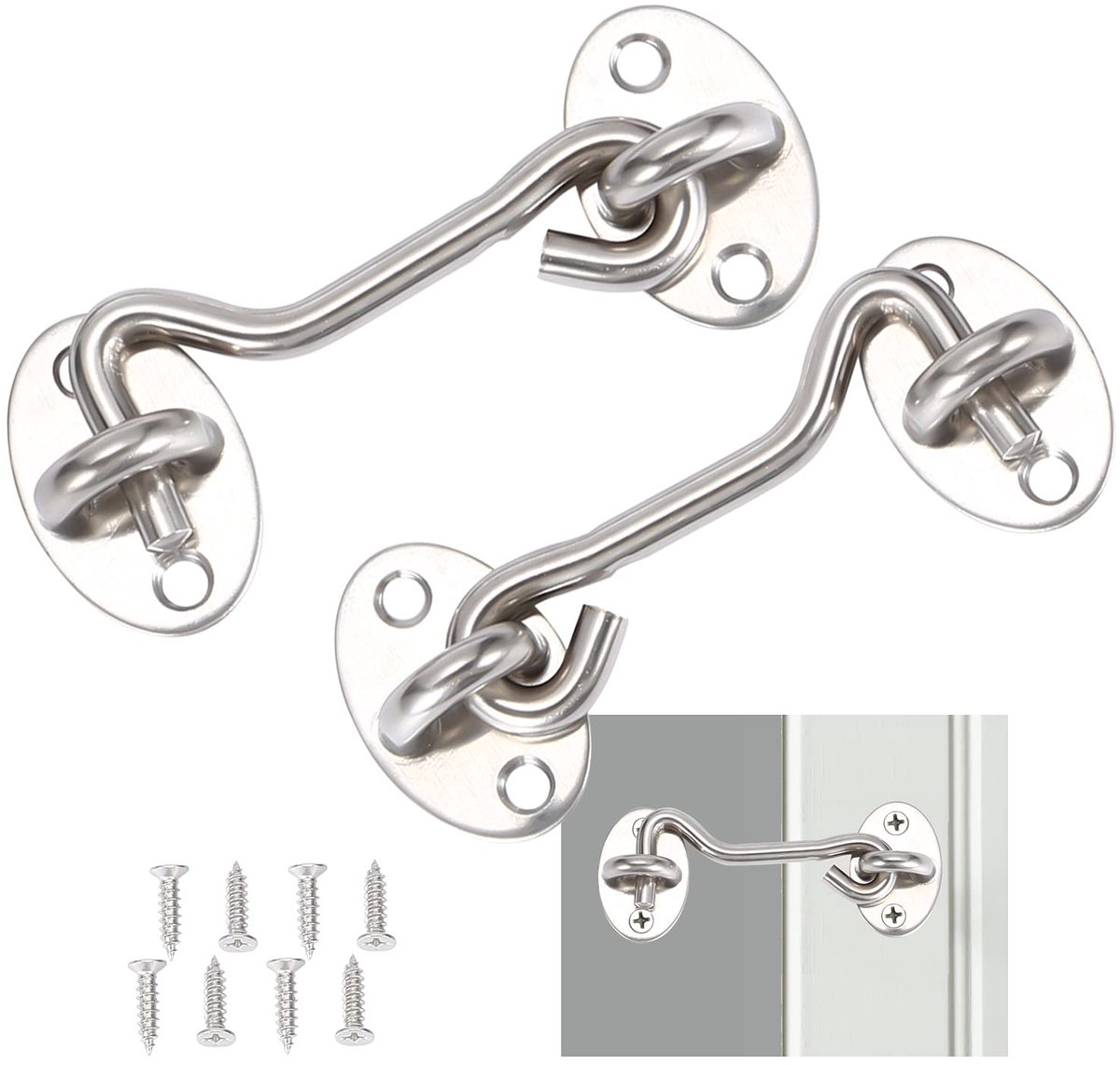 My Ninki ® Roestvrij Stalen Stormhaken Set voor Deuren en Ramen, Inclusief Bevestigingsschroeven