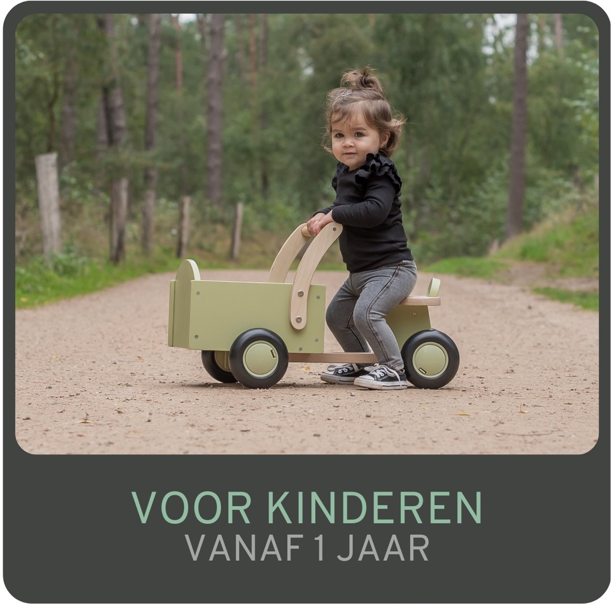 Bandits & Angels Bakfiets Loopfiets Hout Little Rider Retro Green vanaf 1 jaar - Voor Jongens en Meisjes - Ride-On Houten Bakfiets - Houten Loop Fiets Groen - Geluidsarme Wielen - Kraamcadeau — afbeelding 5