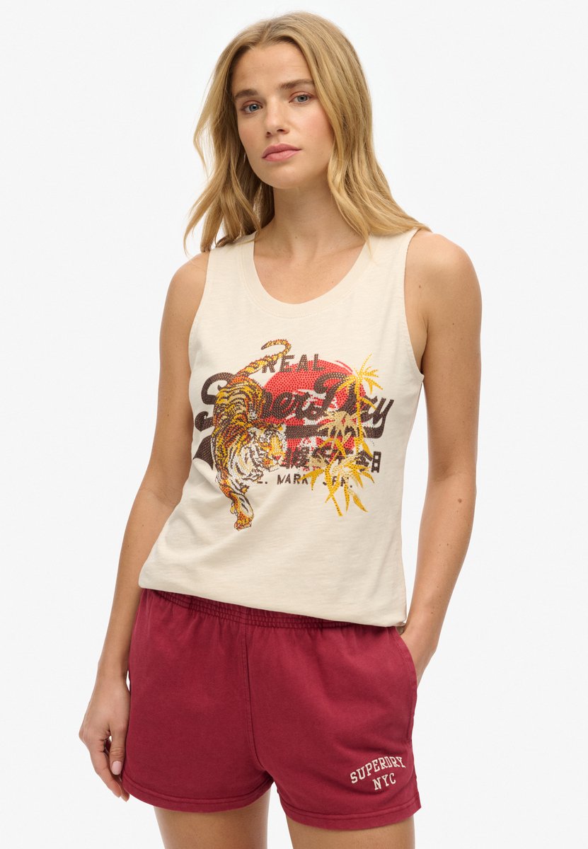 Superdry Vintage Logo Tokyo tanktop met ronde hals Dames Vesten Beige