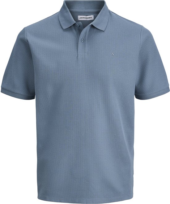 Blauw poloshirt met korte mouwen, kraag en geborduurd logo, merk JACK & JONES.