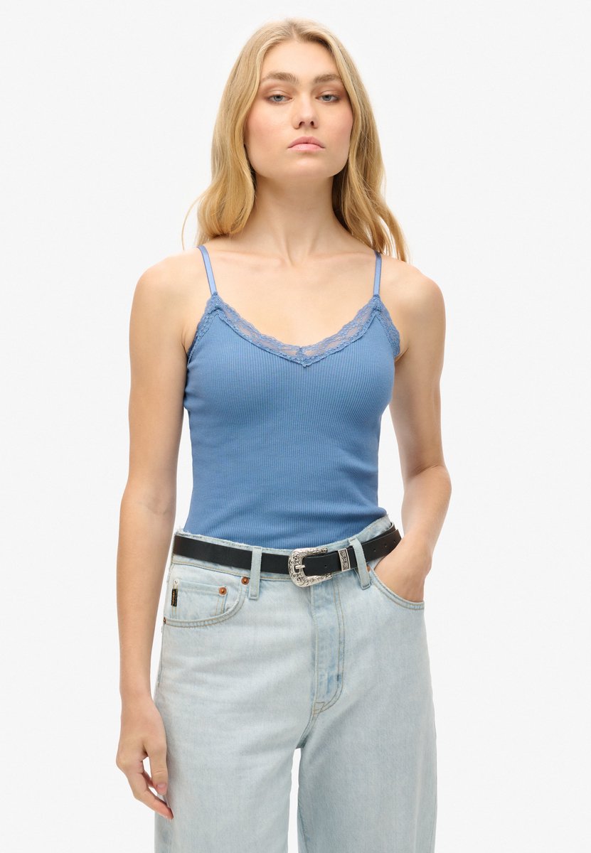 Superdry Essential camitopje met kanten boord Dames Vesten Blauw