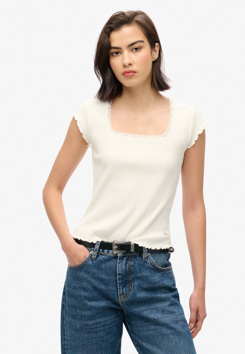 Superdry Athletic Essentials top met vierkante hals Dames T-shirts Creme