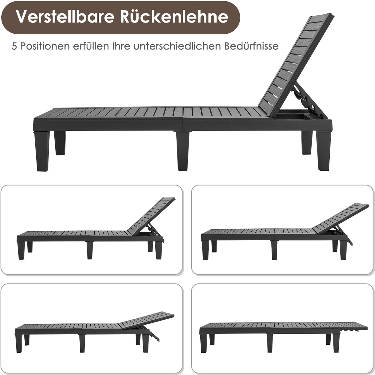 COSTWAY Zonneligstoel, 5-voudig verstelbaar, 180 kg draagkracht thumbnail 4